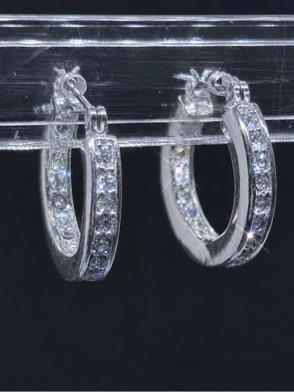 Silver-Tone Crystal Hoop Earrings - Sparkling Pavé Accent Fashion Earrings.